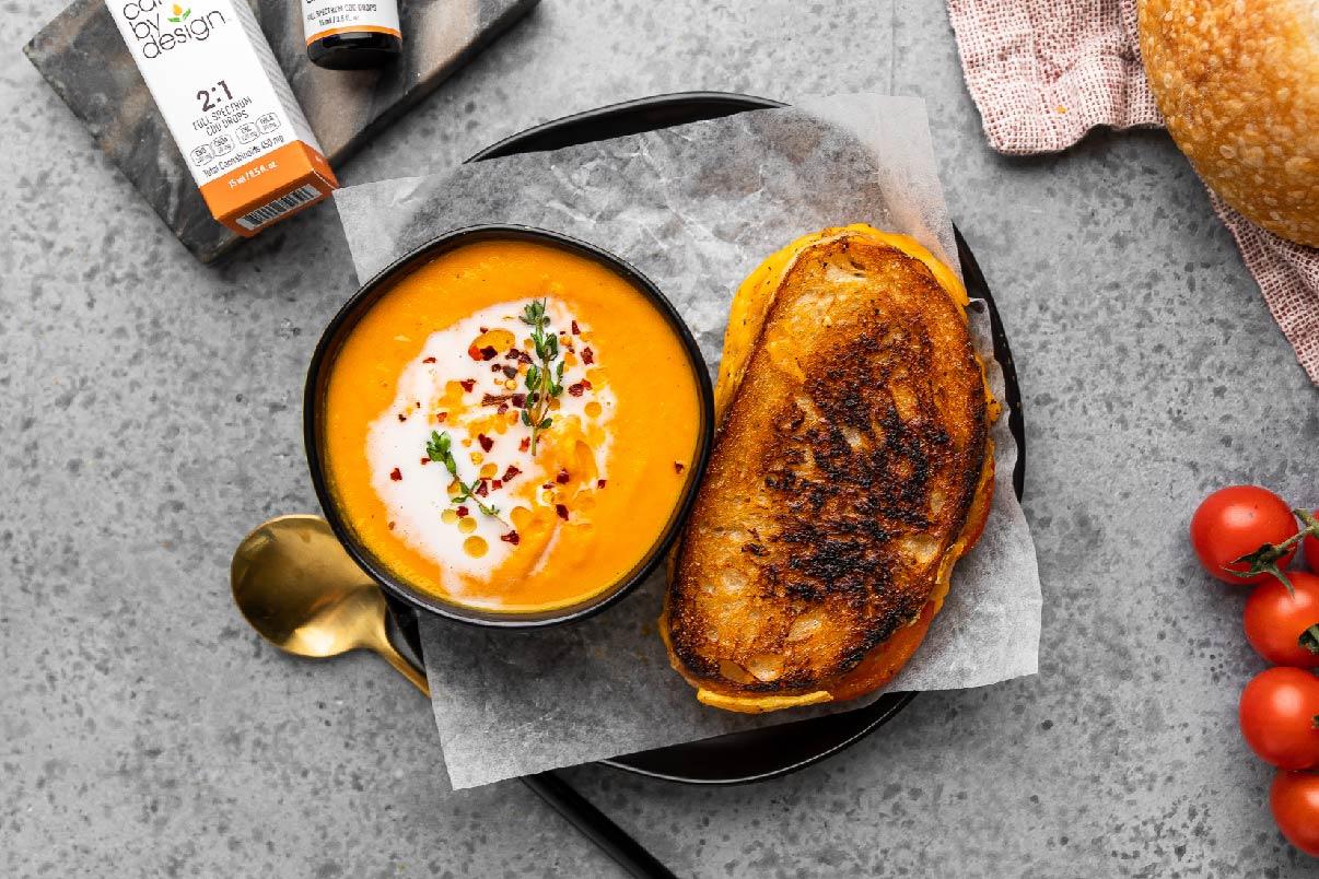 Care by Design Roasted Carrot Soup with Cheddar Grilled Cheese