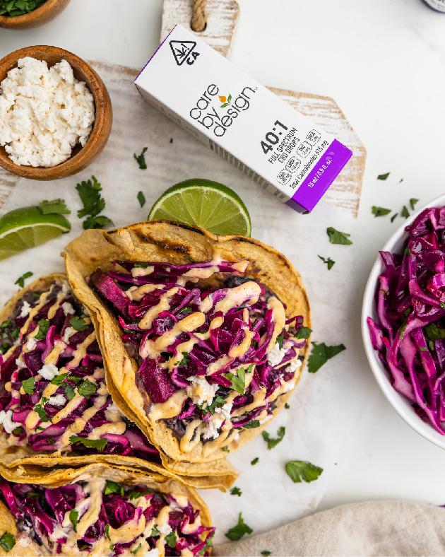 Care by Design Purple Sweet Potato Tacos with Black Beans & Slaw